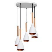 Hanglamp Muza 5-lamps rond wit/goud/hout licht