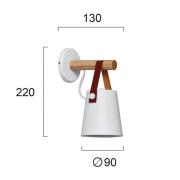 Wandlamp Vetra, wit, staal, hout, leer, E27