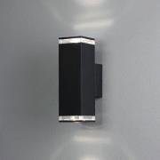 Buitenwandlamp Pollux, 23,5 cm, zwart, aluminium, 2-lamps.