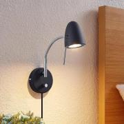 Lindby wandlamp Shreena, stekker, 35 cm, staal, zwart