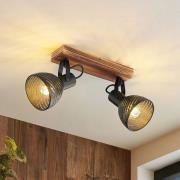 Lindby Raniso plafondspot, rubberhout, 2-lamps