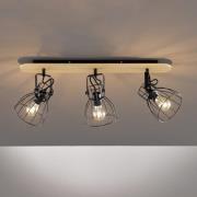 Plafondlamp Die in houtoptiek met 3 kooikappen