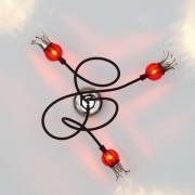 serien.lighting Poppy deck, 3-lamps zwart/ruby rood