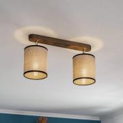 Plafondspot Tubo, dennenhout, beige, 2-lamps
