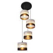 Hanglamp Helen grijs-zwart-goud rond 4-lamps