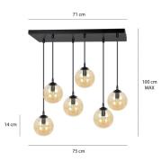 Glassy hanglamp, 6-lamps, zwart, amber, glas, 75 cm