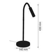 LED tafellamp Rocco, chroom, flexibele arm zwart