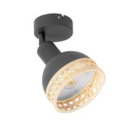 Lindby spot met rotan, zwart, 1-lamp.