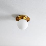 Plato plafondlamp, goudkleurig, metaal, opaalglas, Ø 19 cm
