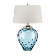 Samara tafellamp, Ø 51 cm, blauw, stof, glas, 2-lamps