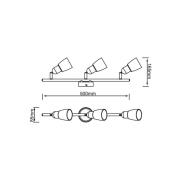 Sofia plafondspot, ijzer/chroom/wit, lengte 57 cm, 3-lamps.