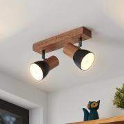 Lindby Tonja plafond-spot met hout, 2-lamps