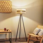 Vloerlamp Duo, rotan, driebeen, beige/zwart