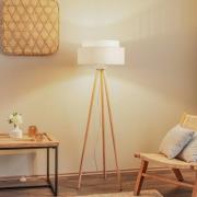 Vloerlamp Boho, driebeen crème-wit/rotan