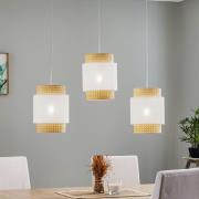 Hanglamp Boho lineair 3-lamps wit/rotan