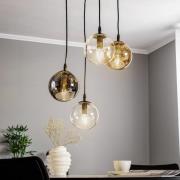 Glassy hanglamp, 4-lamps, zwart, grafiet/amber/helder, E14