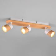 Plafondspot Aruni van hout, 3-lamps wit