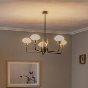 Kroonluchter Ravello, 5-lamps, zwart/wit/goud