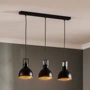 Hanglamp Trial, 3-lamps lineair, zwart/goud