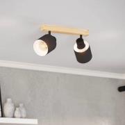 Batallas plafondspot, lengte 30 cm, zwart/hout, 2-lamps.