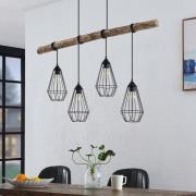 Lindby Eldarion hanglamp met houten balk, 4-lamps