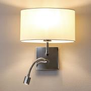 Witte stoffen wandlamp Karla met LED leeslamp