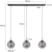 Bollique hanglamp, 3-lamps, lang, zwart, glas