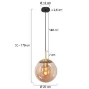 Bollique hanglamp, messing, Ø 20 cm, glas, 1-lamp, bol