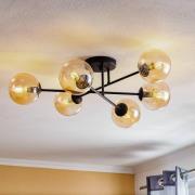 Plafondlamp Glassy, zwart, amber, glas, 6-lamps, E14