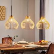 Hanglamp Barrel met houten kappen, 3-lamps lang