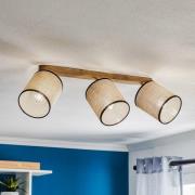 Plafondspot Tubo, dennenhout, beige, 3-lamps