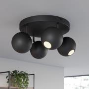 Plafondspot Midnight zwart, 4-lamps rond