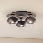 Plafondlamp Kenzo, rond, zwart/helder, 3-lamps