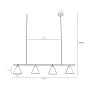 Hanglamp Form 4, metaal, kegel, 4-lamps, zwart