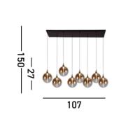 LED hanglamp Alchemy, 8-lamps, zwart, amber, glas