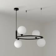 Maytoni hanglamp Ring, zwart/wit 4-lamps glas 44 x 39 cm