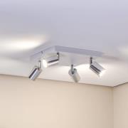 Plafondlamp Tune II, wit/chroom, metaal, 4-lamps, vierkant