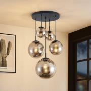 Lindby hanglamp Teeja, rook, 5-lamps, Ø50cm, glas, E27