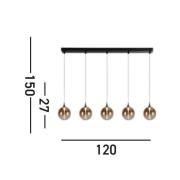 LED hanglamp Alchemy, 5-lamps, zwart, amber, glas