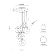 Hanglamp Cubus Mix, Ø 49 cm, 7-lamps, meerkleurig, glas, E27
