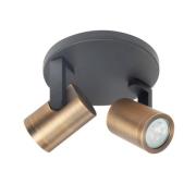Plafondspot Halo, zwart/messing gebronsd Ø 17 cm 2-lamps.