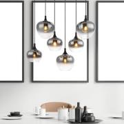Maxy hanglamp, lengte 86 cm, rookgrijs, glas, 6-lamps.