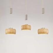 LED hanglamp Shine-Wood, eiken/nikkel, lengte 100 cm 3-lamps.