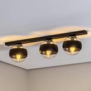 Plafondlamp Linear, zwart/helder, 3-lamps