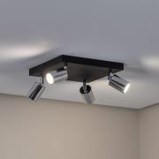 Plafondlamp Tune II, zwart/chroom, metaal, 4-lamps, vierkant
