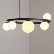 Hanglamp Garda 5, ring, metaal, glas, 5-lamps, zwart