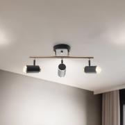 Plafondspot Lumen, lineair, 3-lamps, zwart/messing, ijzer