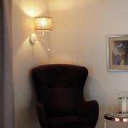 Jute wandlamp, bruin/wit, stof, leeslampje