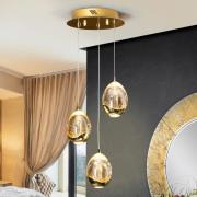 Hanglamp Rocio 3-lamps, metaal, glas, goud