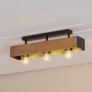 Miluza plafondlamp, zwart/bruin, lengte 57 cm, hout, 3-lamps.